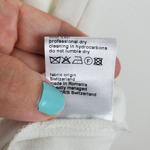 Akris Punto Grommet Modal Top Zip Back Short Sleeve Eyelet Designer White Sz 10 - Picture 9 of 10